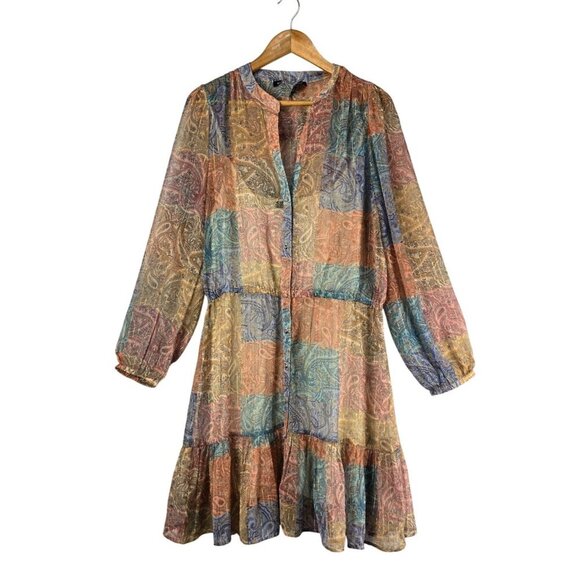 Boston Proper 2 Piece Sheer Dress Sparkly Boho Paisley Sz L Cream Tank Slip - Picture 2 of 16